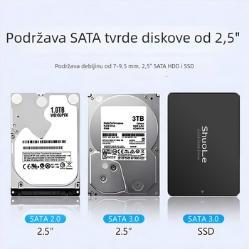 Vanjska kutija za SATA 2,5 inča s USB-C 3.2 Gen1, 5 Gbps, do 8 TB, PC+ABS