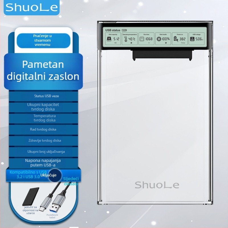 Vanjska kutija za SATA 2,5 inča s USB-C 3.2 Gen1, 5 Gbps, do 8 TB, PC+ABS