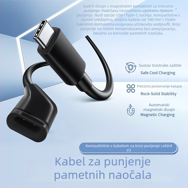 Punjački kabel Rayneo V3 Slim s magnetskim punjačem za ThunderBird pametne naočale, V3 AI naočale za snimanje