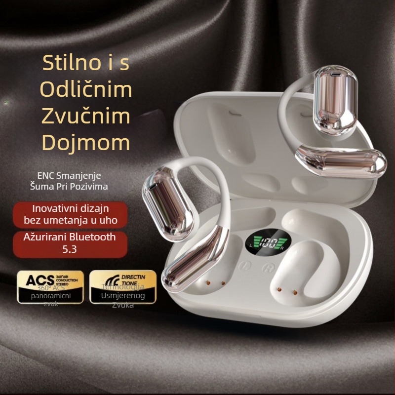 Bluetooth slušalica za otvoreno uho, dodirni zaslon, digitalni prikaz, Bluetooth 5.4, 8 sati trajanja baterije