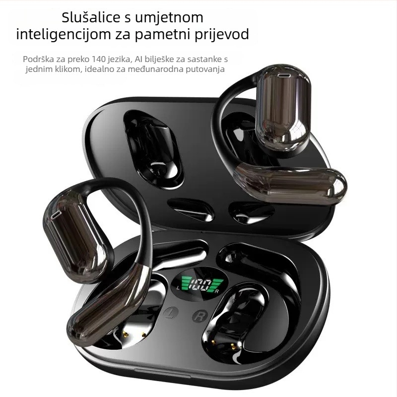 Bluetooth slušalica za otvoreno uho, dodirni zaslon, digitalni prikaz, Bluetooth 5.4, 8 sati trajanja baterije