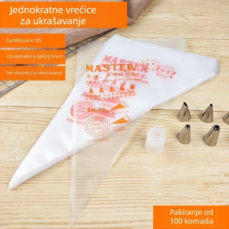 Jednokratna vrećica za ukrašavanje s nastavcima za torte i kolače, PET materijal, za kremasti ukras