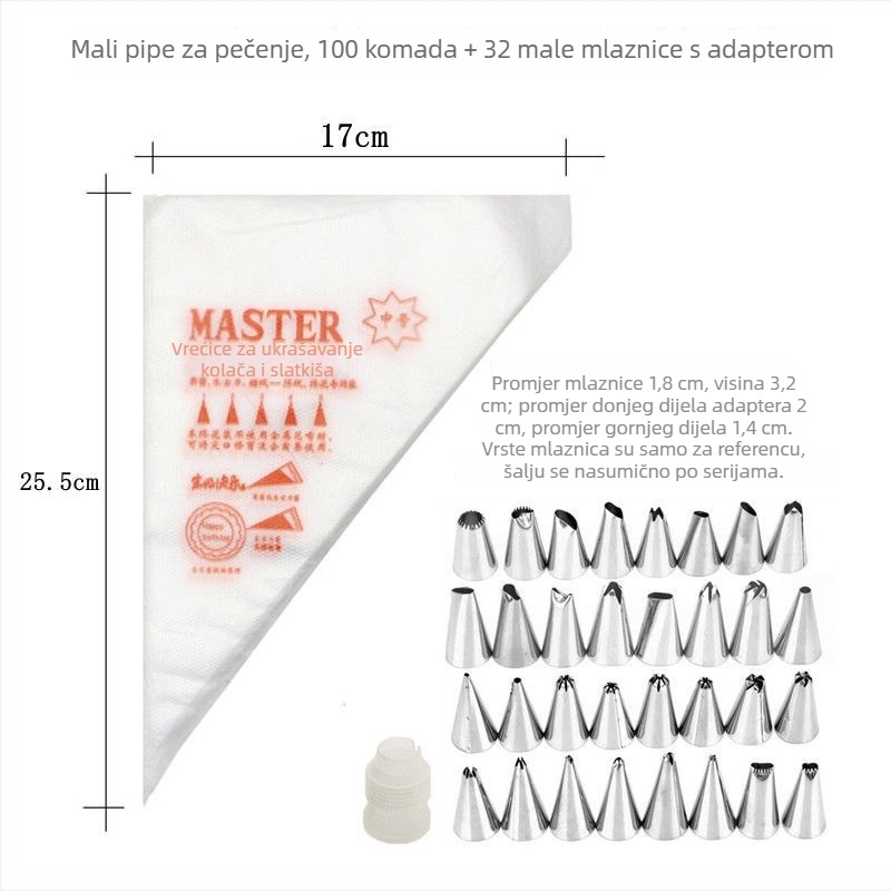 Jednokratna vrećica za ukrašavanje s nastavcima za torte i kolače, PET materijal, za kremasti ukras