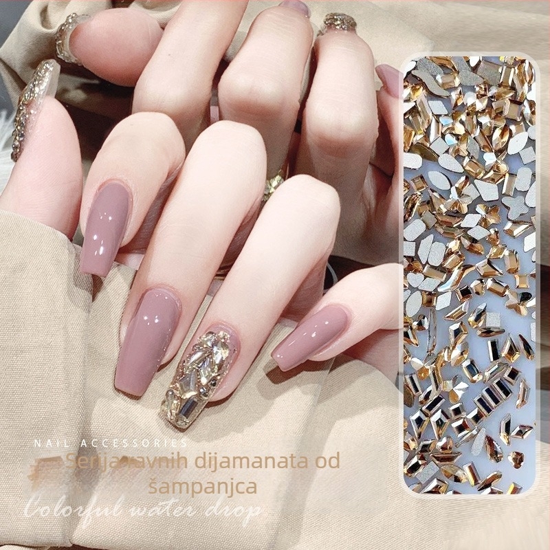 Dodatak za nokte s rhinestones, miješani oblici, ravni stražnji kristali, staklo i prah od mika (Uzorak 30222109358, Rhinestone serija)
