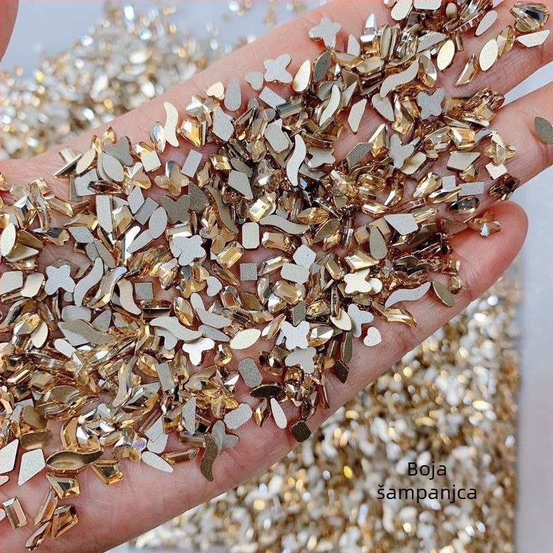 Dodatak za nokte s rhinestones, miješani oblici, ravni stražnji kristali, staklo i prah od mika (Uzorak 30222109358, Rhinestone serija)