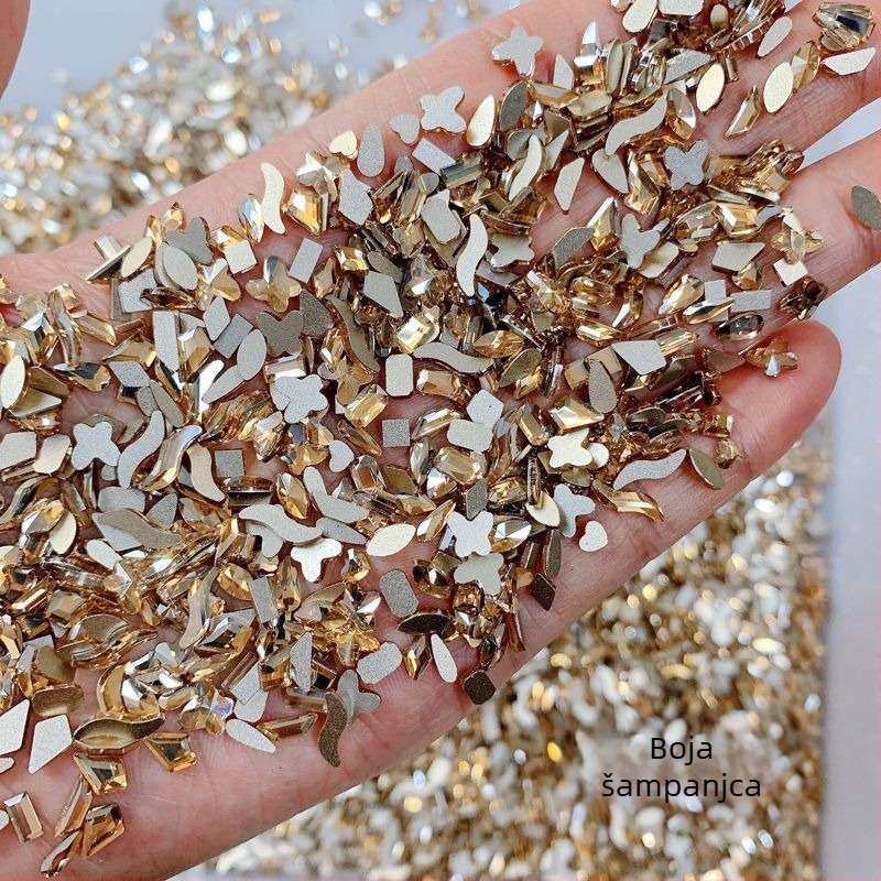 Dodatak za nokte s rhinestones, miješani oblici, ravni stražnji kristali, staklo i prah od mika (Uzorak 30222109358, Rhinestone serija)
