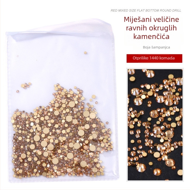 Dodatak za nokte s rhinestones, miješani oblici, ravni stražnji kristali, staklo i prah od mika (Uzorak 30222109358, Rhinestone serija)