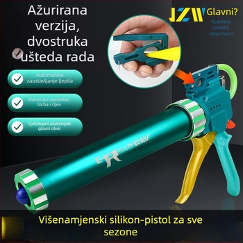 Glue Dance pištolj za ljepilo s 28-osi hodom, podesivim hodom, dvostruka mlaznica s funkcijom rezanja, tijelo od aluminijske legure sa šaft konstrukcijom