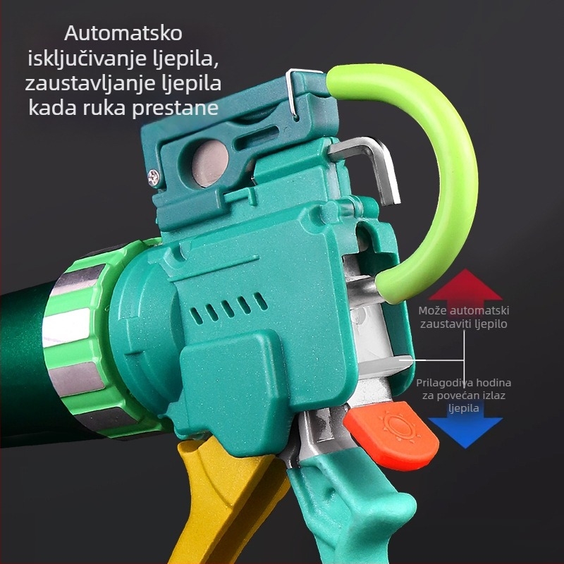Glue Dance pištolj za ljepilo s 28-osi hodom, podesivim hodom, dvostruka mlaznica s funkcijom rezanja, tijelo od aluminijske legure sa šaft konstrukcijom
