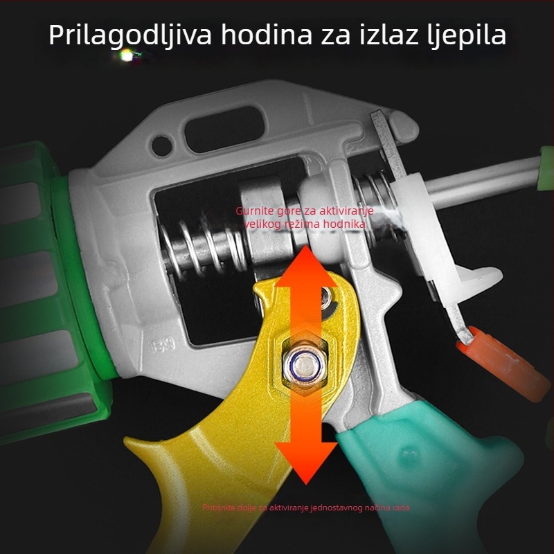 Glue Dance pištolj za ljepilo s 28-osi hodom, podesivim hodom, dvostruka mlaznica s funkcijom rezanja, tijelo od aluminijske legure sa šaft konstrukcijom