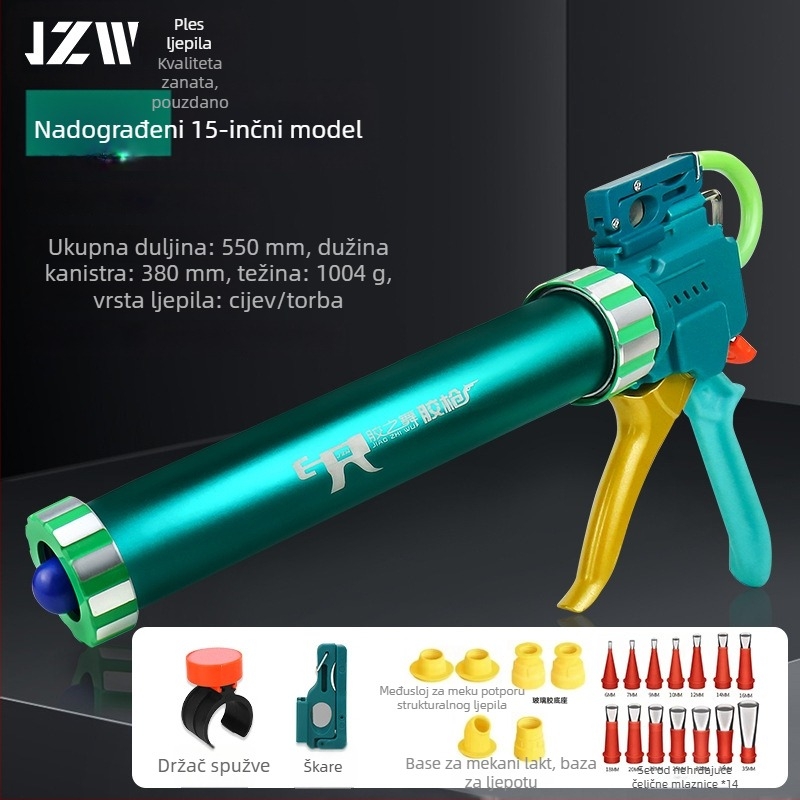 Glue Dance pištolj za ljepilo s 28-osi hodom, podesivim hodom, dvostruka mlaznica s funkcijom rezanja, tijelo od aluminijske legure sa šaft konstrukcijom