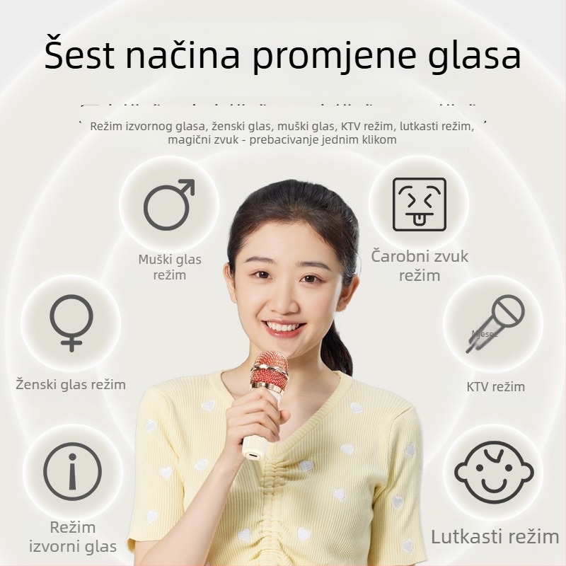 Bežični Bluetooth karaoke zvučnik s ugrađenim mikrofonom – prenosni all-in-one zvučni sustav, 10W, Bluetooth 5.0, 150Hz-20kHz, domet 10m