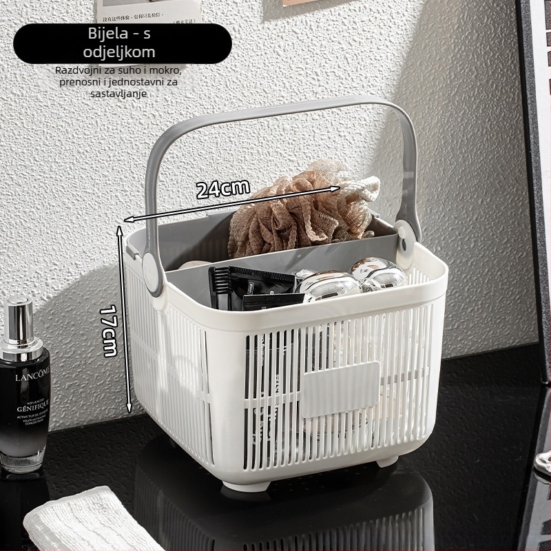 Prijenosna košara za kupaonicu s odjeljkom za suho i mokro za higijenske potrepštine | materijal PP | univerzalna upotreba