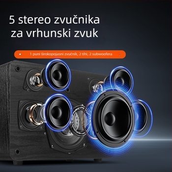 Karaoke all-in-one zvučni sustav s drvenim kućištem, 5 zvučnika, 50W, Bluetooth 5.0, raspon frekvencija 100Hz-20kHz