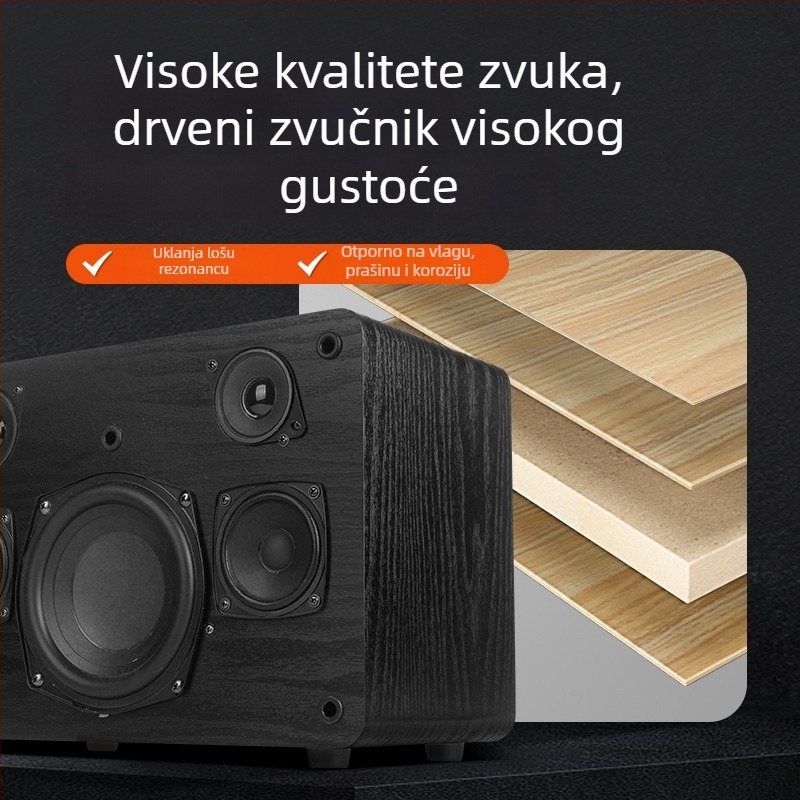 Karaoke all-in-one zvučni sustav s drvenim kućištem, 5 zvučnika, 50W, Bluetooth 5.0, raspon frekvencija 100Hz-20kHz
