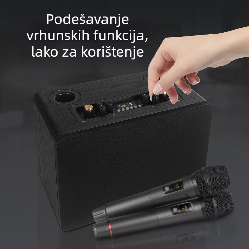 Karaoke all-in-one zvučni sustav s drvenim kućištem, 5 zvučnika, 50W, Bluetooth 5.0, raspon frekvencija 100Hz-20kHz