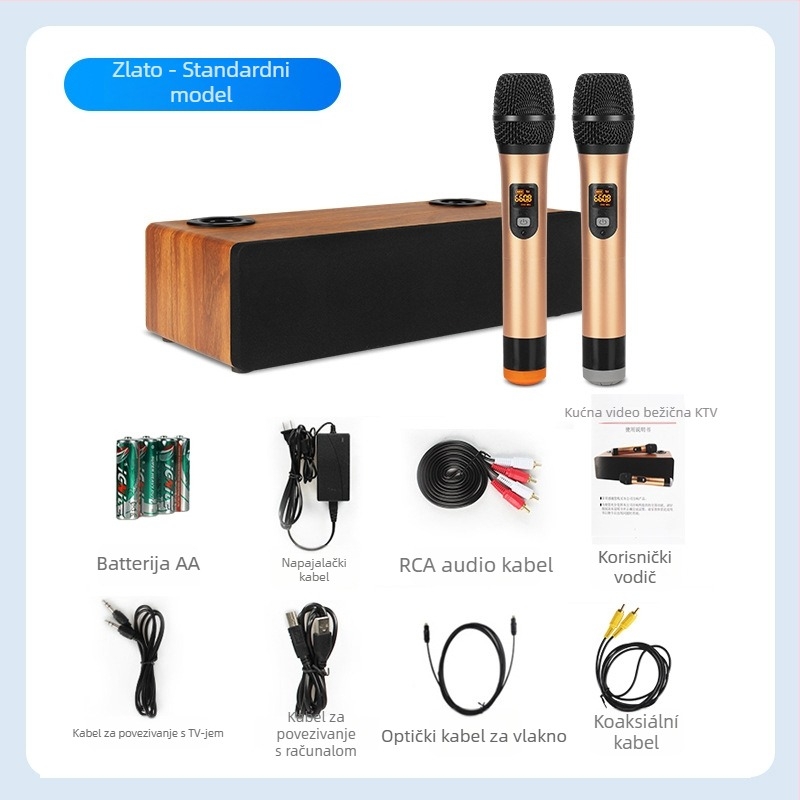 Karaoke all-in-one zvučni sustav s drvenim kućištem, 5 zvučnika, 50W, Bluetooth 5.0, raspon frekvencija 100Hz-20kHz