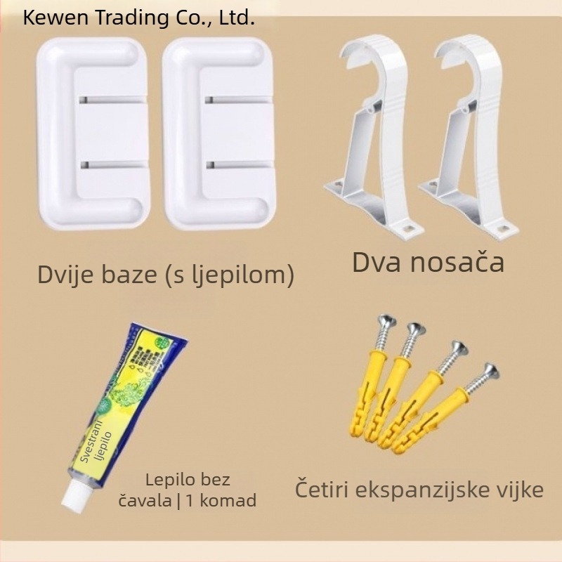 Držač zavjese za šipku s ljepilnim montažom, bez bušenja, za kupaonicu, teleskopska šipka, marka Kewen, materijal: drugi, stil: moderni minimalistički