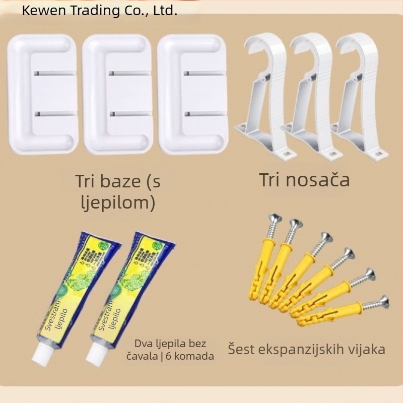 Držač zavjese za šipku s ljepilnim montažom, bez bušenja, za kupaonicu, teleskopska šipka, marka Kewen, materijal: drugi, stil: moderni minimalistički