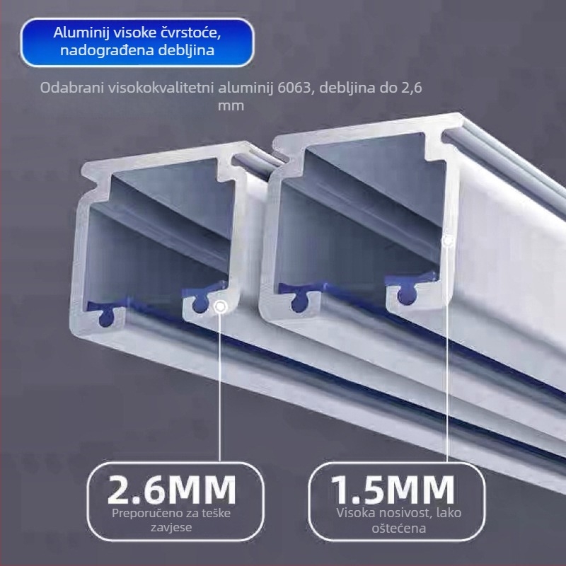 Fiber Brocade aluminijski klizni sustav, 2.0 aluminijska legura, prilagodljiv, ravne i zakrivljene šine, moderan minimalistički dizajn