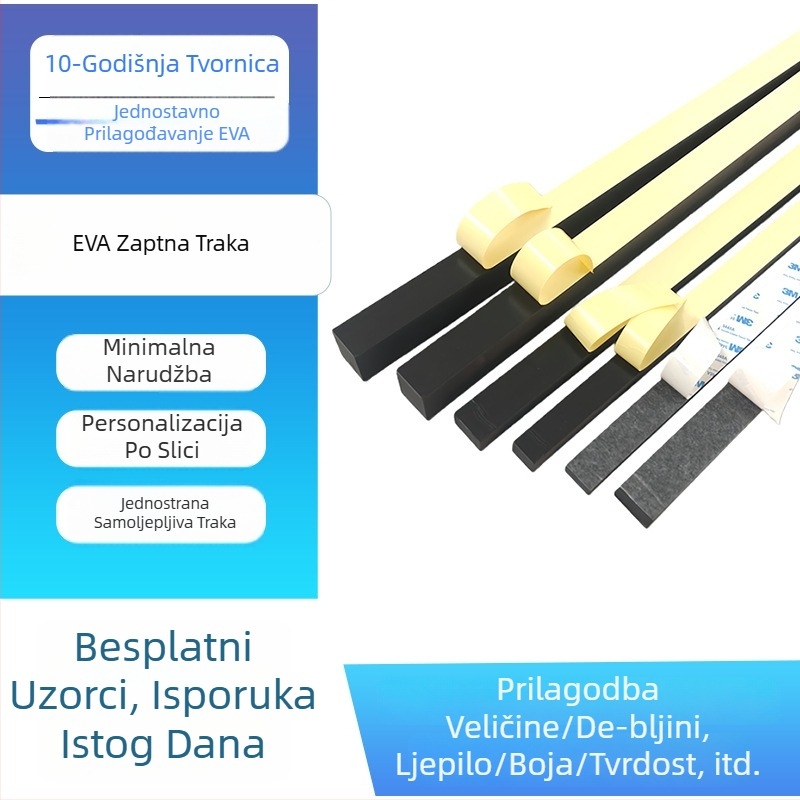 Samoljepljiva EVA brtva za vrata i prozore, pjena zvučna izolacija i ublažavanje vibracija, materijal EVA, gustoća 25-80, debljina 0.5-60