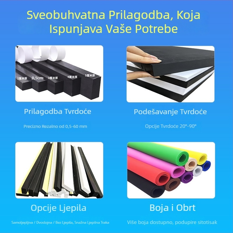 Samoljepljiva EVA brtva za vrata i prozore, pjena zvučna izolacija i ublažavanje vibracija, materijal EVA, gustoća 25-80, debljina 0.5-60
