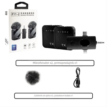 Lavalier mikrofon za live emitiranje – redukcija šuma, omnidirekcijski prijem, frekvencijski raspon 20 Hz–20 kHz, SNR ≥70 dB, ugrađena baterija, trajanje baterije 1–3 h