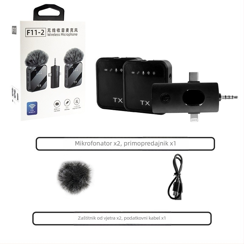 Lavalier mikrofon za live emitiranje – redukcija šuma, omnidirekcijski prijem, frekvencijski raspon 20 Hz–20 kHz, SNR ≥70 dB, ugrađena baterija, trajanje baterije 1–3 h