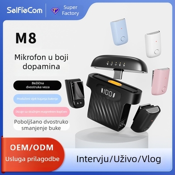 Selfiecom M8 Mini Bežični Lavalier Mikrofon s Dva Prijemnika i Kutijom za Punjenje, Inteligentno Smanjenje Šuma za Prijenos Uživo