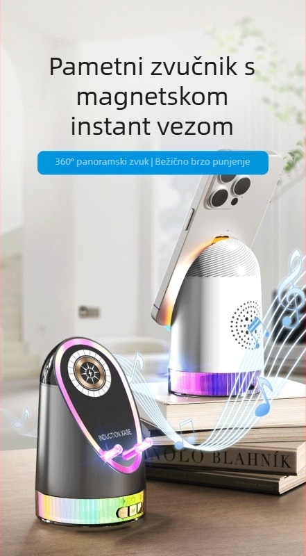 Tri u jednoj Bluetooth zvučnik s držačem za telefon i USB punjenjem, Bluetooth 5.0, izlaz 10W, domet 10 m, frekvencijsko područje 60 Hz-15 kHz, SNR ≥60 dB