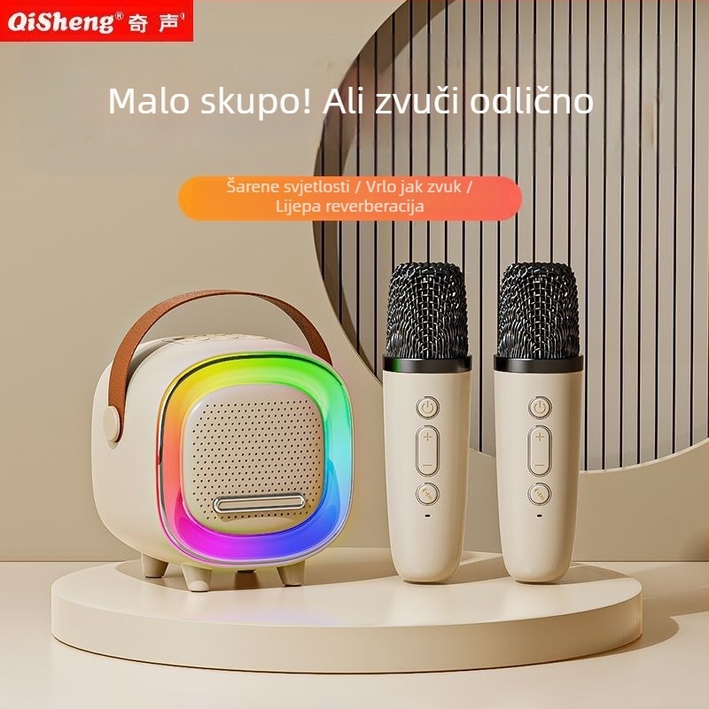 Karaoke Bluetooth zvučnik s ugrađenim mikrofonom — 5W izlazne snage, Bluetooth 5.0, ugrađena baterija 1200–2000mAh, IPX4 vodootpornost, domet do 10 m