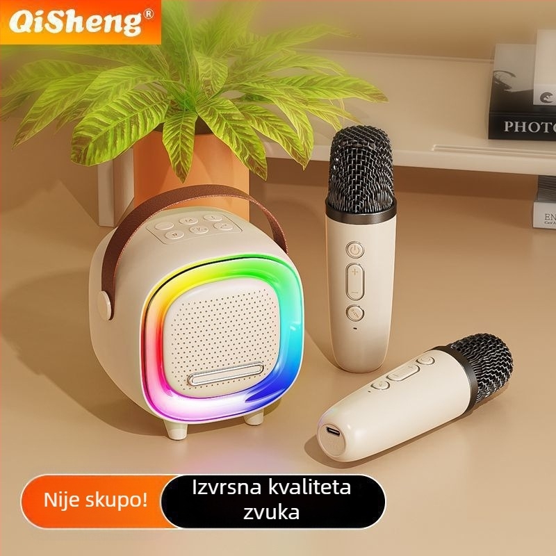 Karaoke Bluetooth zvučnik s ugrađenim mikrofonom — 5W izlazne snage, Bluetooth 5.0, ugrađena baterija 1200–2000mAh, IPX4 vodootpornost, domet do 10 m