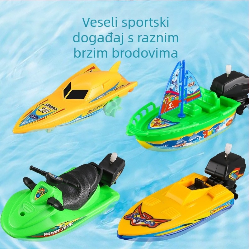 Vodena igračka brod s navijačkim mehanizmom — plastični brzobrod, jahta i jedrilica za djecu (4–6 godina)