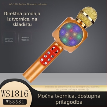 Mengqi WS-1816 Bluetooth karaoke mikrofon i zvučnik s integriranim mikrofonom, kondenzatorski mikrofon, 5W, Bluetooth 5.3, frekvencijski raspon 100 Hz-20 kHz, SNR ≥100 dB, izmjenjiva baterija 1200 mAh