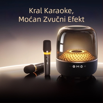 Kućni karaoke sustav s Bluetoothom 5.0 i integriranim bežičnim mikrofonom, ugrađena baterija 6000 mAh, izlaz 130 W, frekvencijski raspon 100 Hz–20 kHz, SNR ≥70 dB