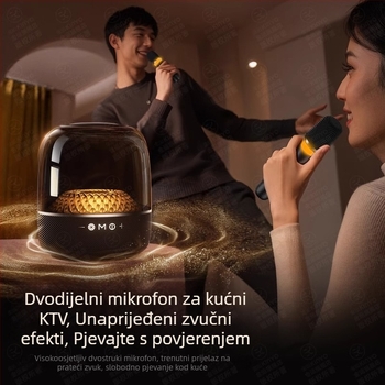 Kućni karaoke sustav s Bluetoothom 5.0 i integriranim bežičnim mikrofonom, ugrađena baterija 6000 mAh, izlaz 130 W, frekvencijski raspon 100 Hz–20 kHz, SNR ≥70 dB