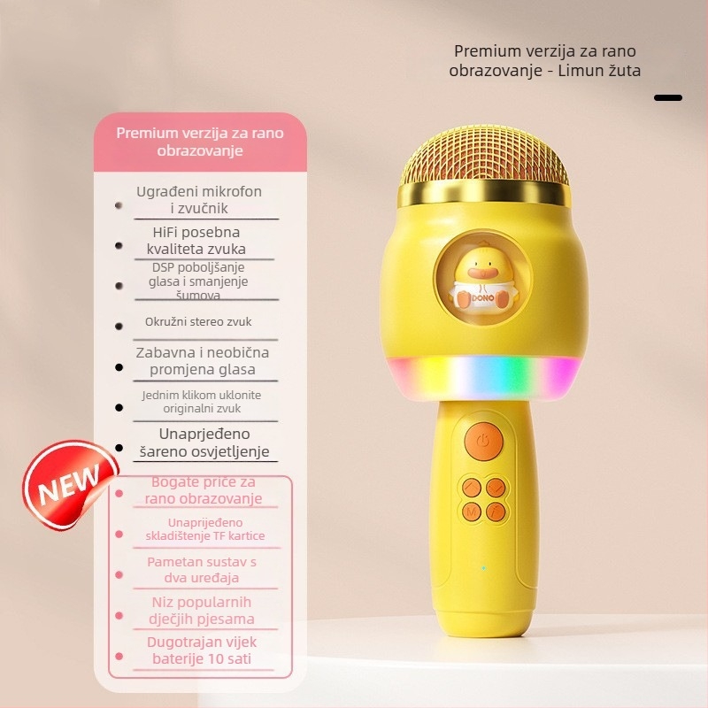 Dječji karaoke mikrofon MKF-1, Bluetooth 2.0, ugrađena baterija 2000–4000 mAh, trajanje baterije 6–8 h, nazivna snaga 220