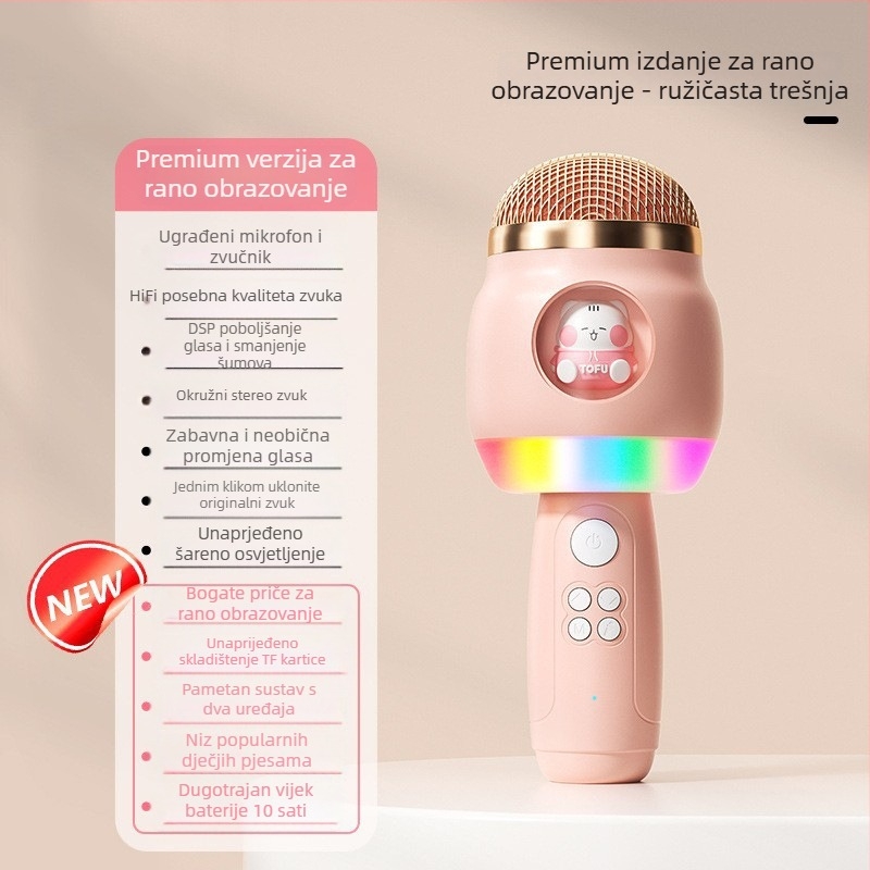 Dječji karaoke mikrofon MKF-1, Bluetooth 2.0, ugrađena baterija 2000–4000 mAh, trajanje baterije 6–8 h, nazivna snaga 220