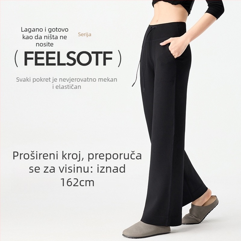 Ženske hlače visokim strukom, ravni kroj, modal, lagan materijal, visoka elastičnost, dojam kože (50–70% Modal, 30–50% Poliester)