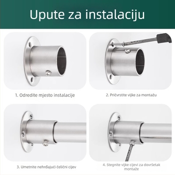 Držač šipke za garderobu od nehrđajućeg čelika s okruglom cijevi i čvrstom bazom, lijevano, moderni minimalistički stil, Model 02