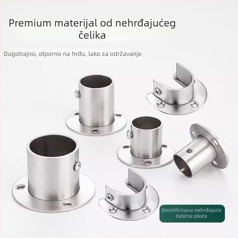 Držač šipke za garderobu od nehrđajućeg čelika s okruglom cijevi i čvrstom bazom, lijevano, moderni minimalistički stil, Model 02