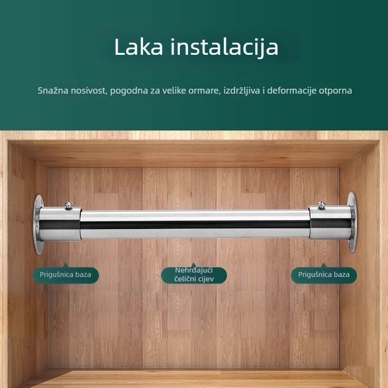 Držač šipke za garderobu od nehrđajućeg čelika s okruglom cijevi i čvrstom bazom, lijevano, moderni minimalistički stil, Model 02