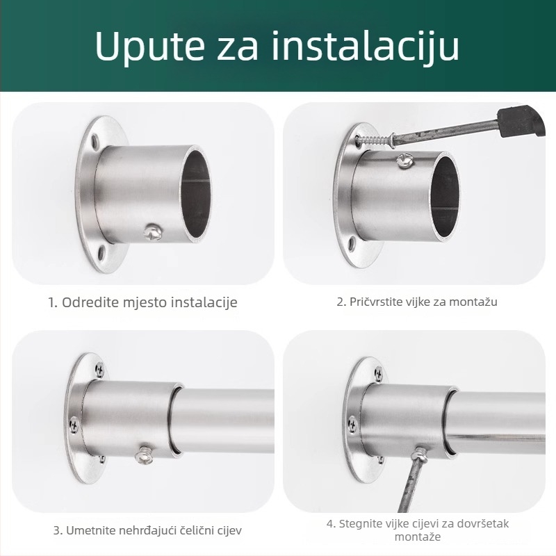 Držač šipke za garderobu od nehrđajućeg čelika s okruglom cijevi i čvrstom bazom, lijevano, moderni minimalistički stil, Model 02