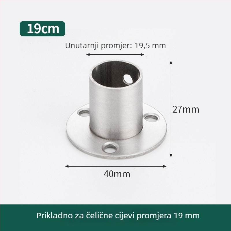 Držač šipke za garderobu od nehrđajućeg čelika s okruglom cijevi i čvrstom bazom, lijevano, moderni minimalistički stil, Model 02