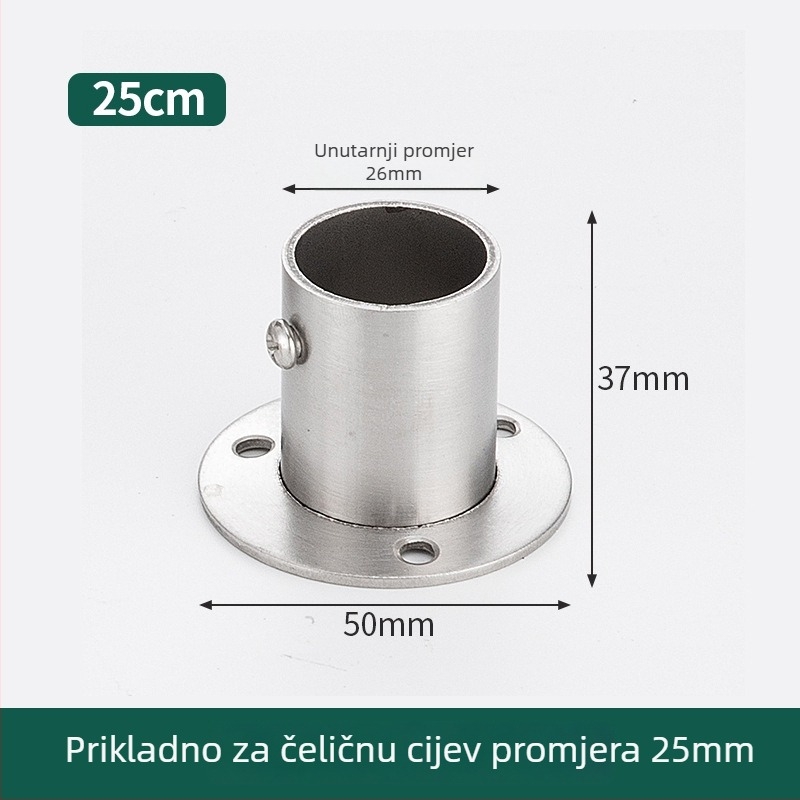 Držač šipke za garderobu od nehrđajućeg čelika s okruglom cijevi i čvrstom bazom, lijevano, moderni minimalistički stil, Model 02