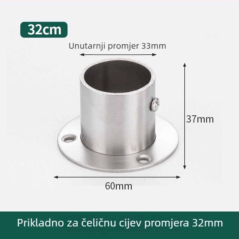 Držač šipke za garderobu od nehrđajućeg čelika s okruglom cijevi i čvrstom bazom, lijevano, moderni minimalistički stil, Model 02