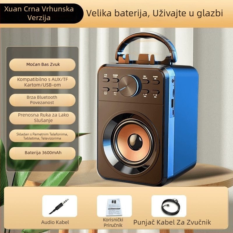 Bluetooth zvučnik za karaoke, 2.1 kanala, 3600mAh baterija, 8 sati reproducije, podrška TF kartici, model X1