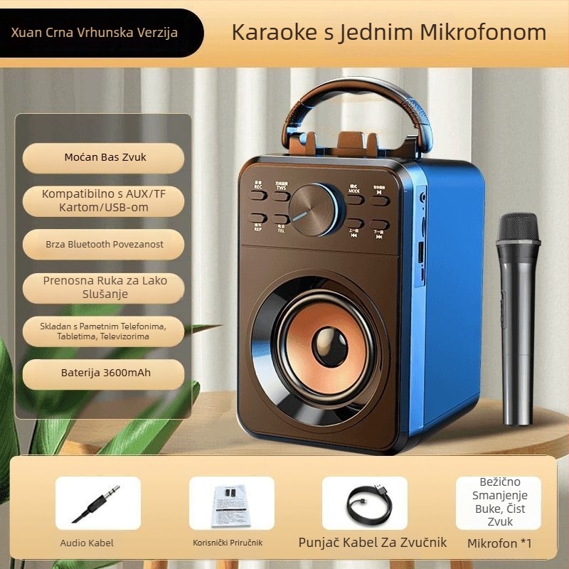 Bluetooth zvučnik za karaoke, 2.1 kanala, 3600mAh baterija, 8 sati reproducije, podrška TF kartici, model X1