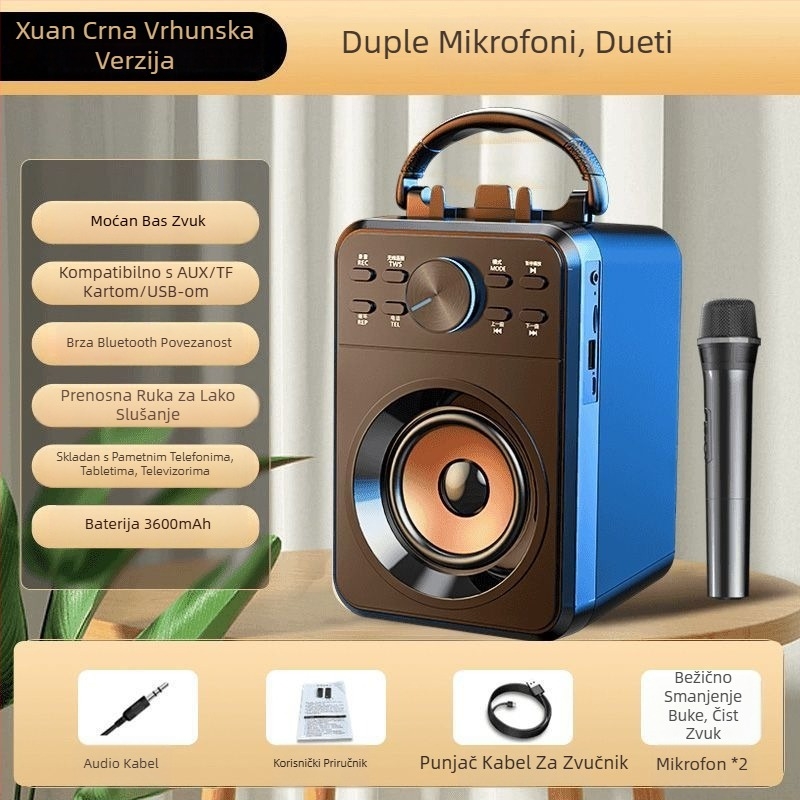 Bluetooth zvučnik za karaoke, 2.1 kanala, 3600mAh baterija, 8 sati reproducije, podrška TF kartici, model X1