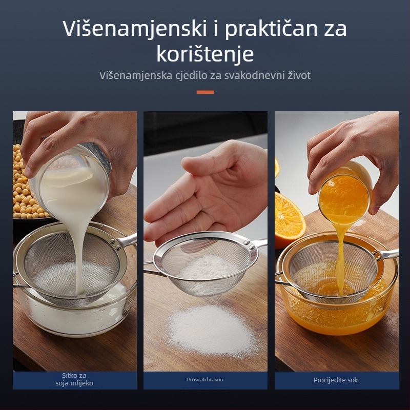 304 nehrđajućeg čelika sito s drvenom drškom — višenamjensko sito za filtriranje sojinog mlijeka, odvajanje ulja pri kuhanju i prosijanje brašna, mreža s 30 očiju
